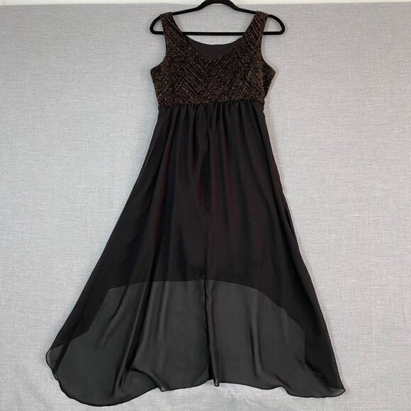 Jolie Sleeveless Dress Metallic Top Sheer Sharkbite Overlay on Skirt Sz 10 - Picture 1 of 9